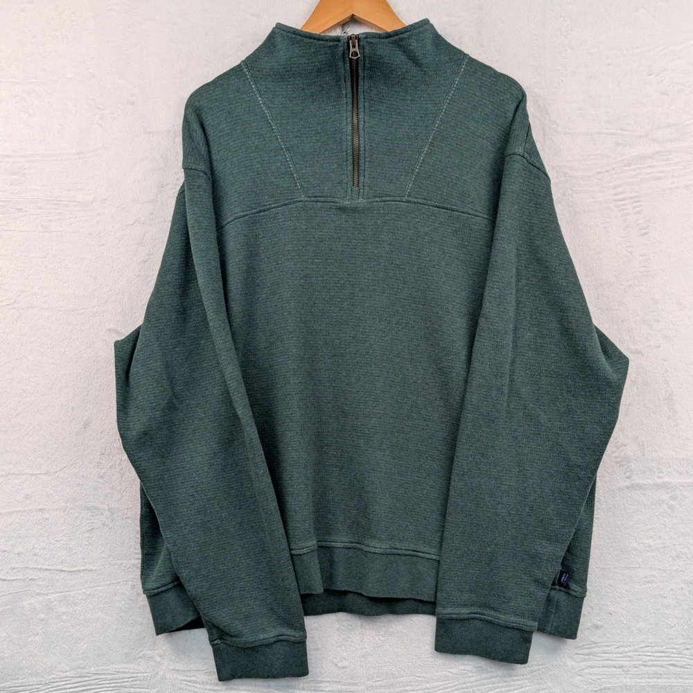L.L. Bean Sweatshirt Men's XXL Green Waffle Knit Quarter Zip Preppy Gorpcore
